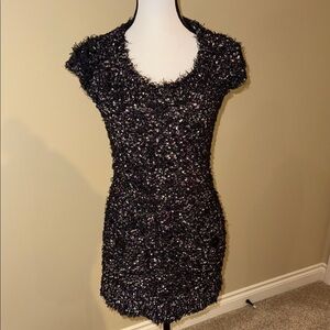 Papillon colourful fuzzy knit sweater dress matching knit scarf Women's Size M